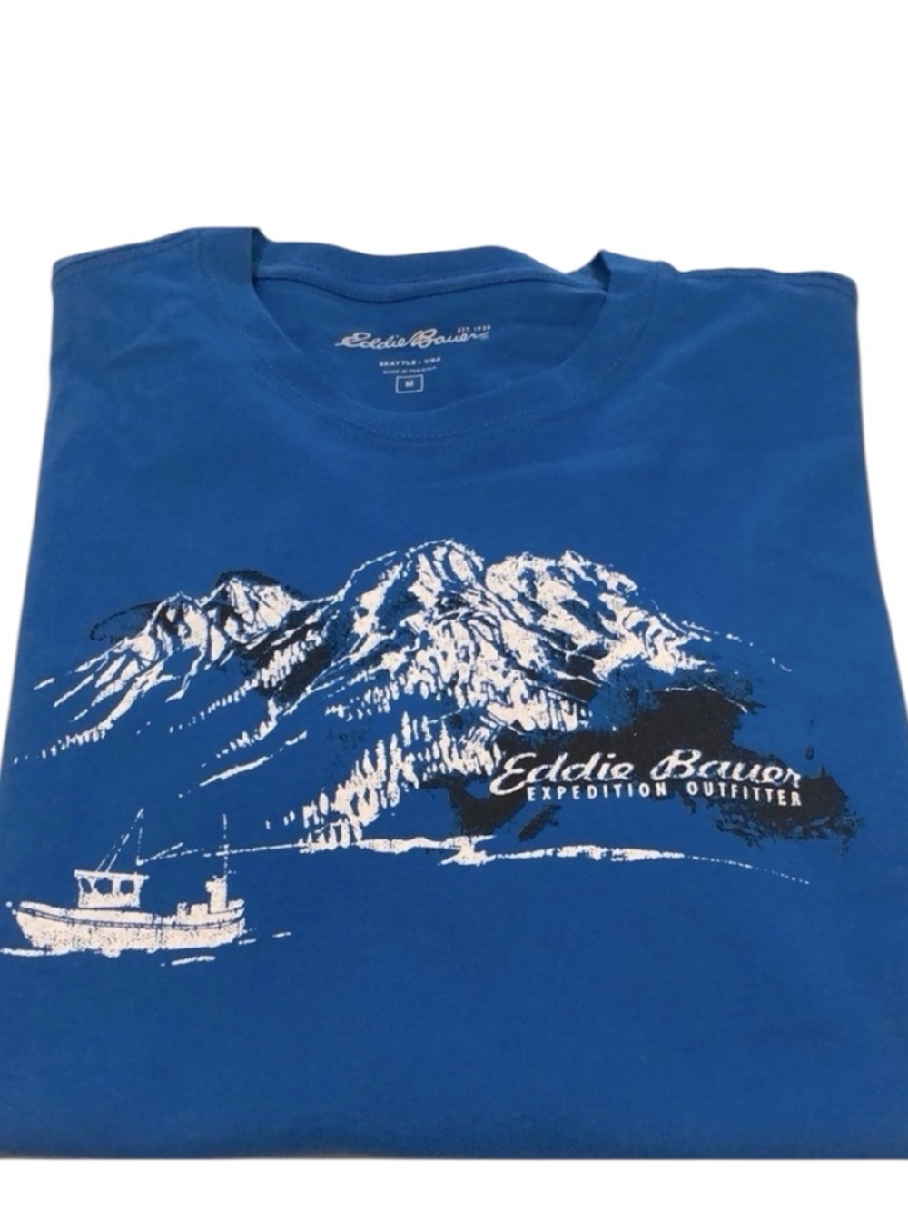 EDDIE BAUER SHORT SLEEVE COTTON GRAPHIC T-SHIRT AQUA BLUE SIZE MEDIUM UNISEX